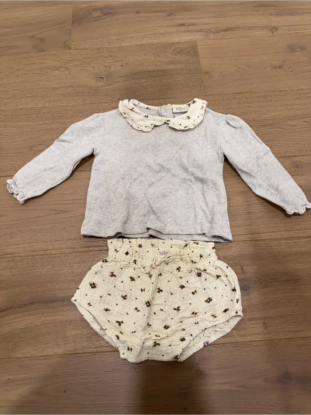 Buho Baby Girl Romance Swearshirt and Culotte in Light grey and Ecru